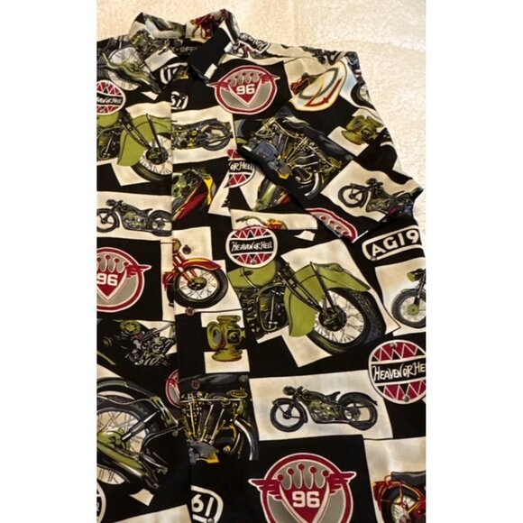 Men's Box Office Island Brand Button-Down Casual Shirt Motorcycle Theme Size L - Picture 3 of 11